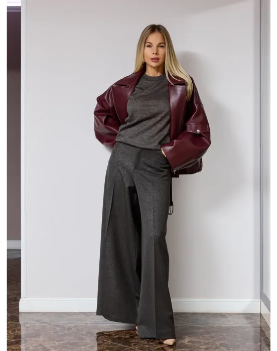 Брюки палаццо с мелким вкроплением люрекса - фото - 1