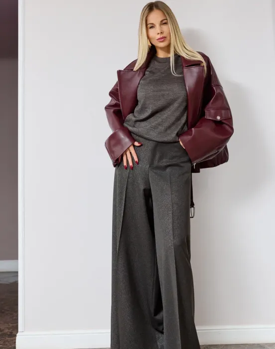 Брюки палаццо с мелким вкроплением люрекса - фото - 2