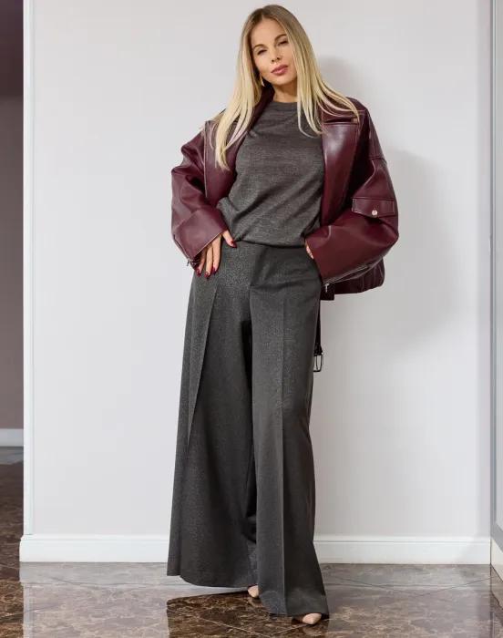 Брюки палаццо с мелким вкроплением люрекса - фото - 3