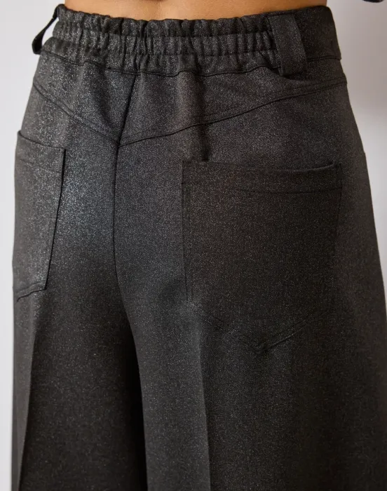 Брюки палаццо с мелким вкроплением люрекса - фото - 6