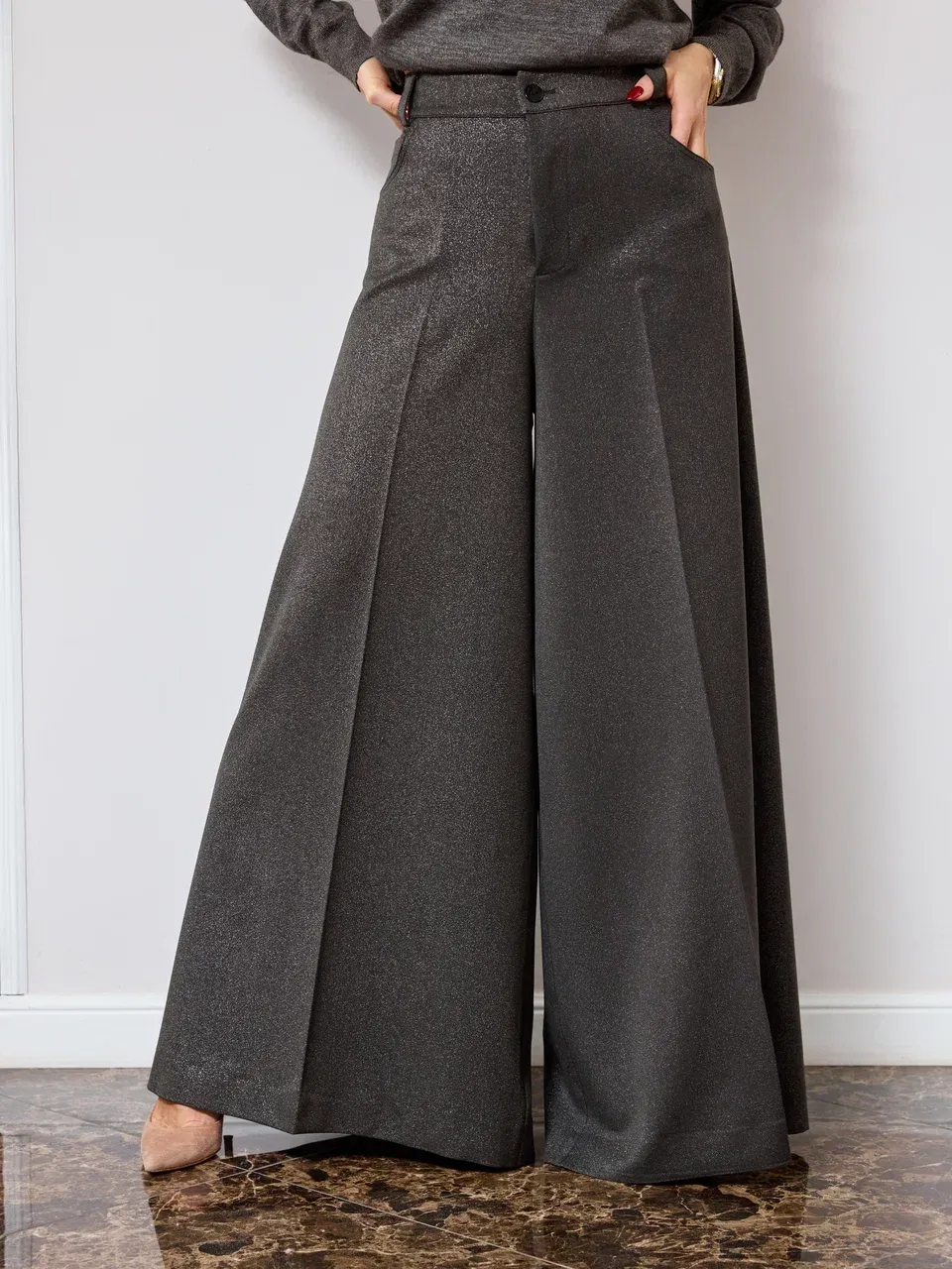 Брюки палаццо с мелким вкроплением люрекса