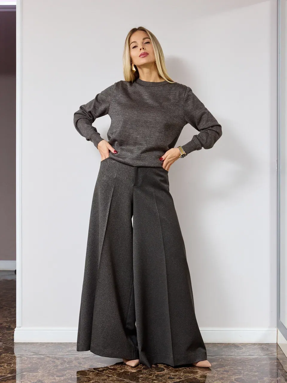 Брюки палаццо с мелким вкроплением люрекса