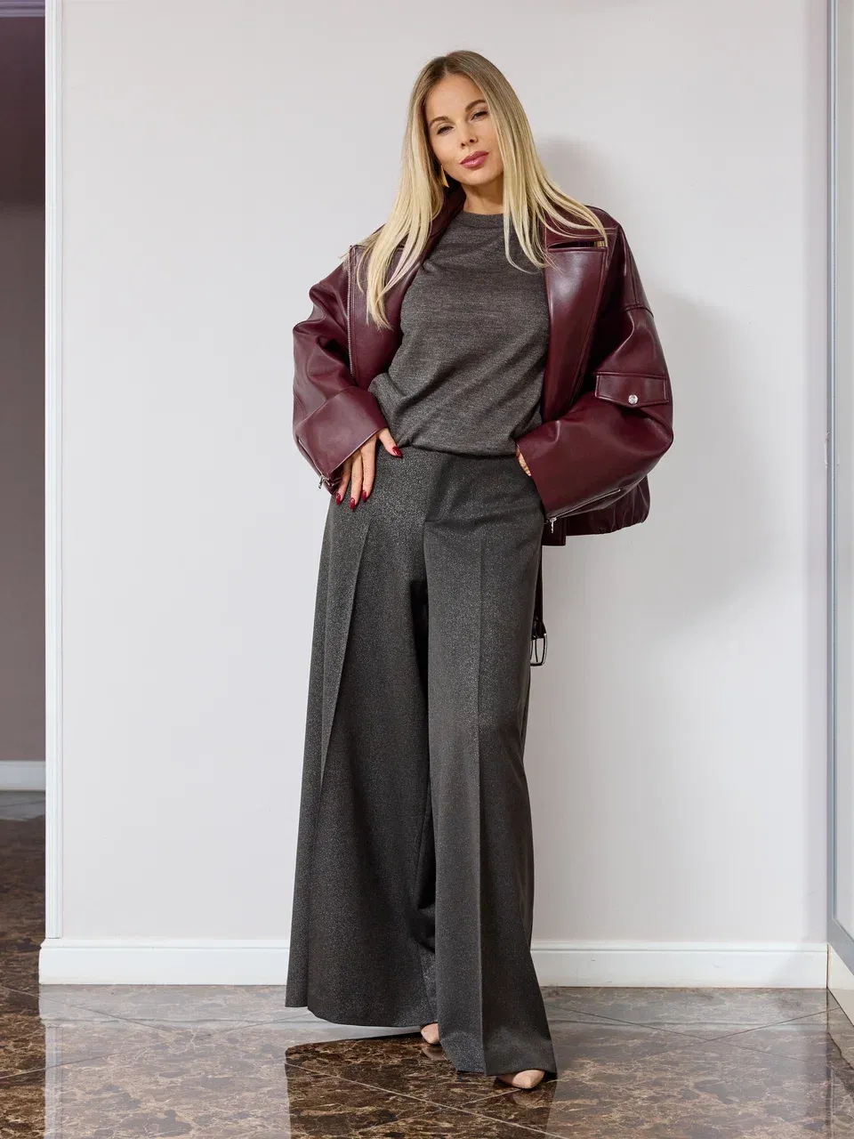 Брюки палаццо с мелким вкроплением люрекса