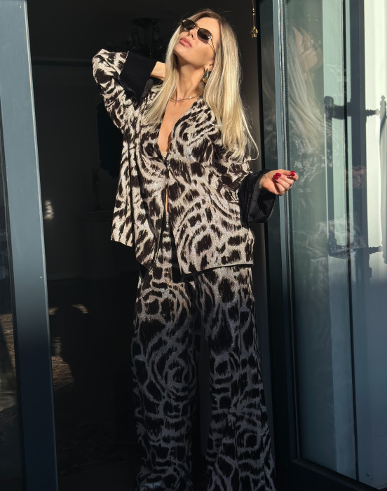 Костюм в животном принте с бархатом и люрексом - фото - 4