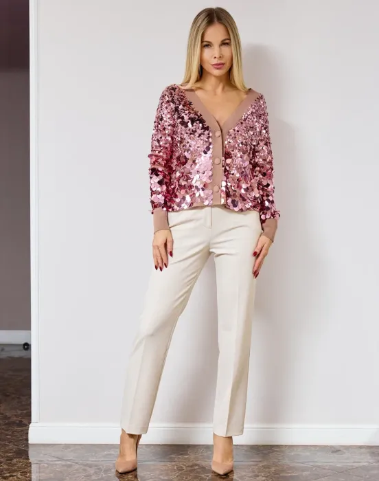 Кардиган с пайетками на пуговицах - фото - 1