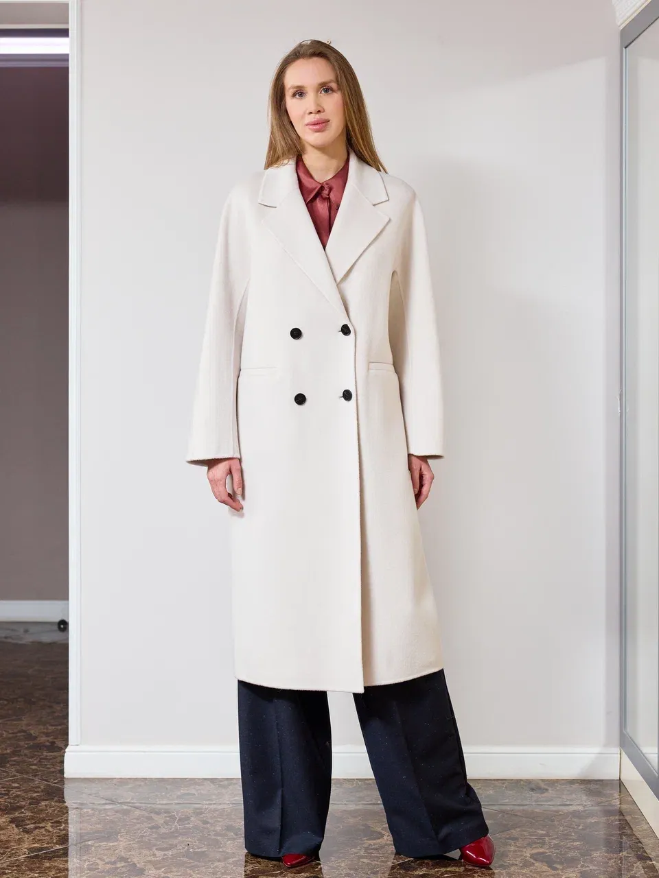 Брюки с бельевым поясом в темно-синем цвете с мелкими вкраплениями