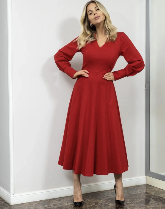 Платье с V образным вырезом из трикотажной ткани - фото - 2