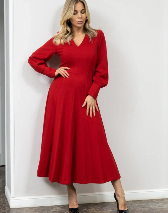 Платье с V образным вырезом из трикотажной ткани - фото - 7