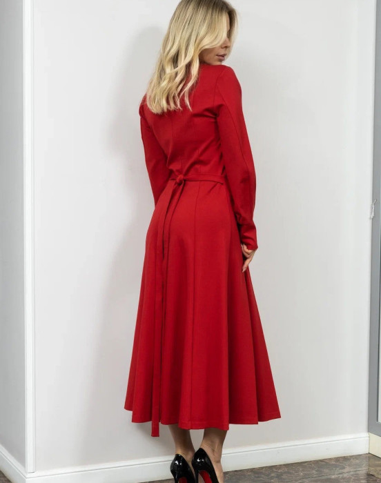 Платье с V образным вырезом из трикотажной ткани - фото - 5