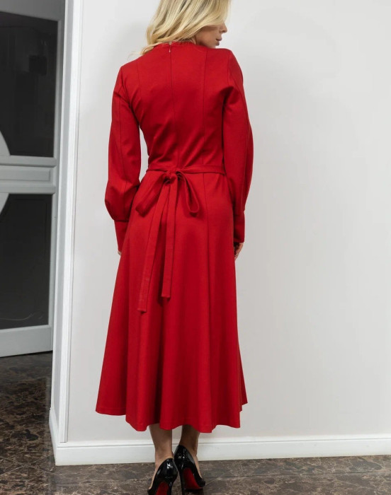 Платье с V образным вырезом из трикотажной ткани - фото - 3