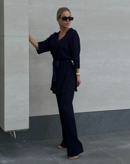 Свитер с укороченным рукавом и брюки - фото - 1